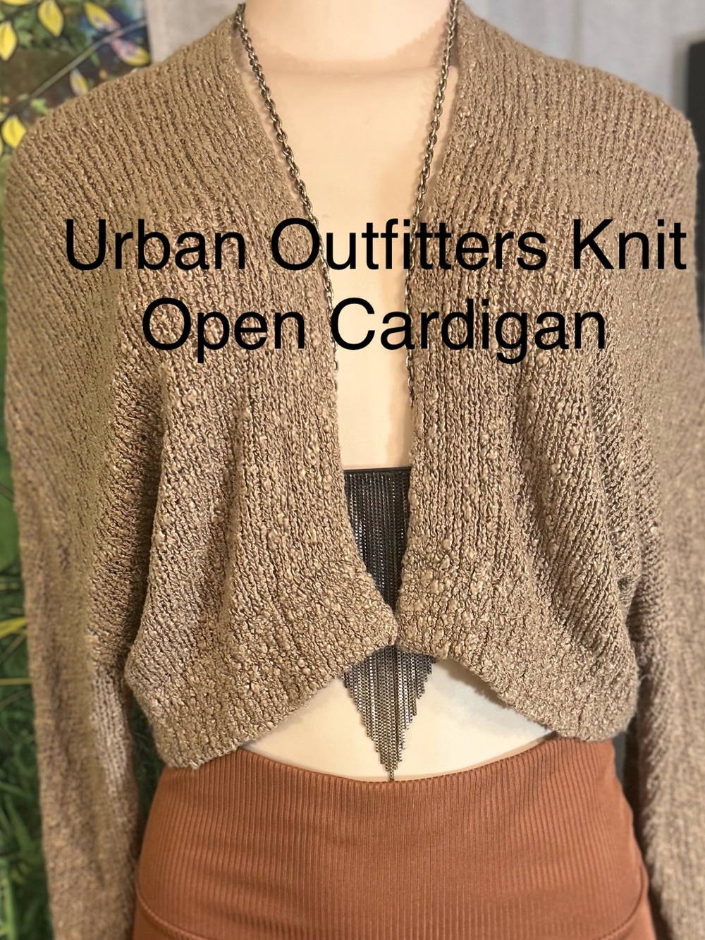 Urban Outfitters Taupe-Brown Open Knit Cropped Cardigan